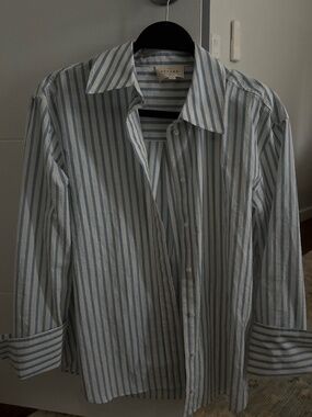 Sezane Marilis Shirt Ecru With Blue Stripes - Size 2